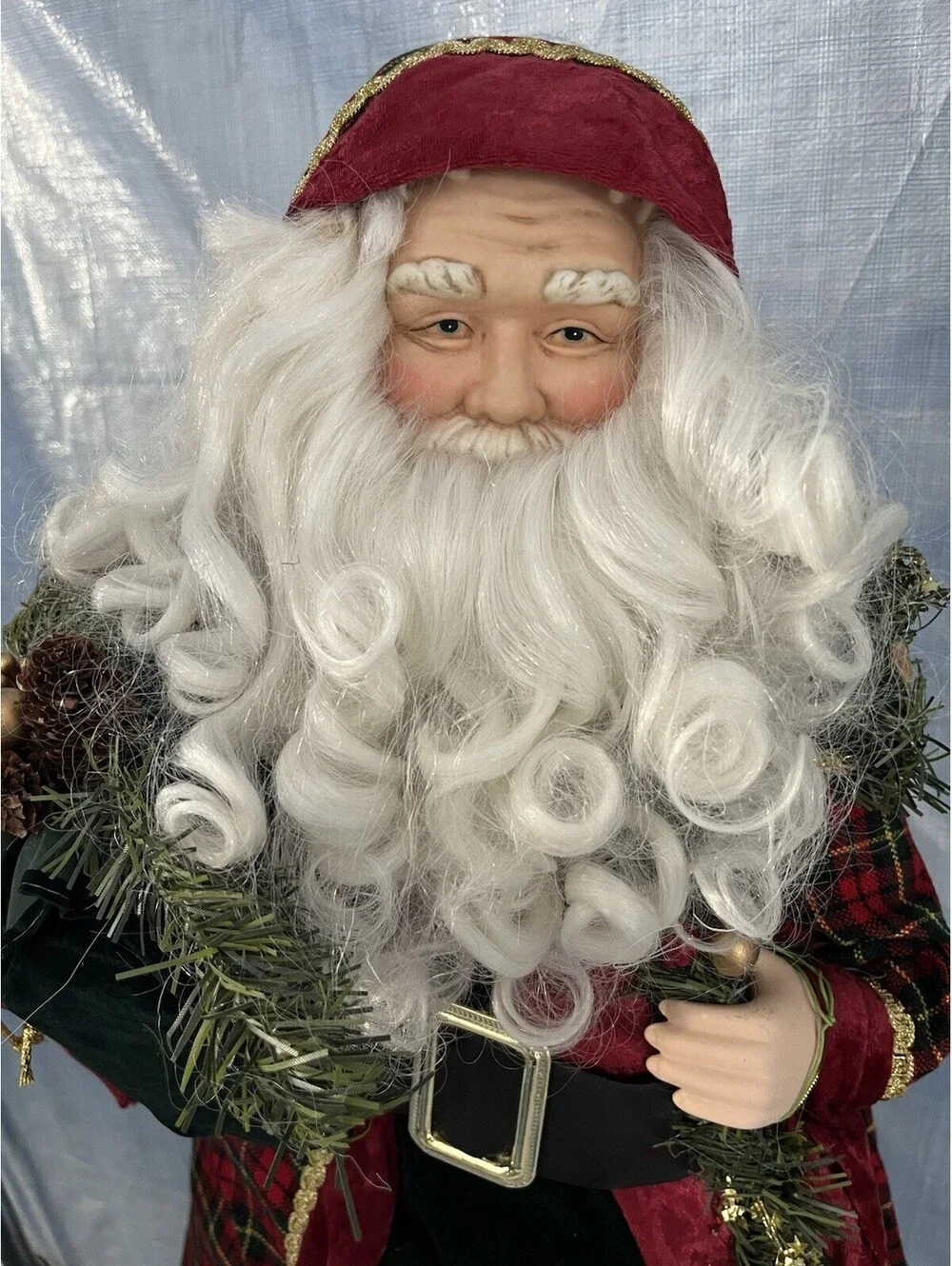 Vintage Santa Claus Figure 27” Standing Black Red Velvet Robe Christmas Decor